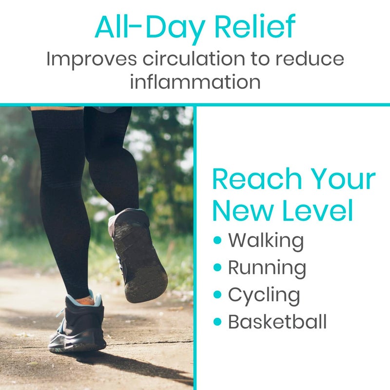 VIVE Full Leg Compression Sleeves for Men & Women (Pair) - Knee, Calf, & Thigh Support Brace Wrap for Basketball, Football, Wrestling - Footless Long Running Accessories for Shin Splints (Medium) - Image 4